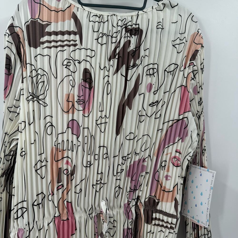 Sweet Rain Cream Pleated Abstract Floral Blouse with Pink & Brown Accents - Picture 3 of 7